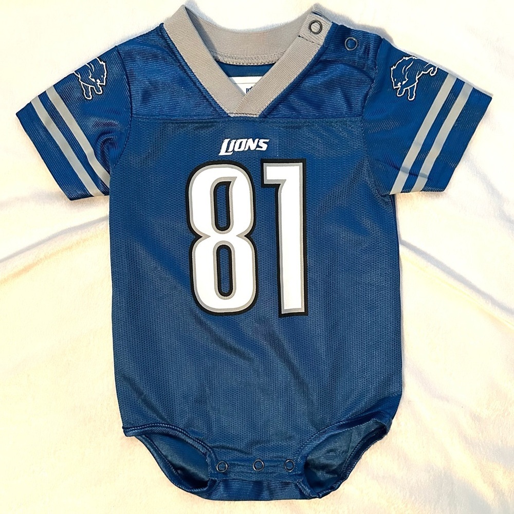 Calvin Johnson #81 Detroit Lions One Piece Jersey Bodysuit Blue Baby 6-9M NFL
